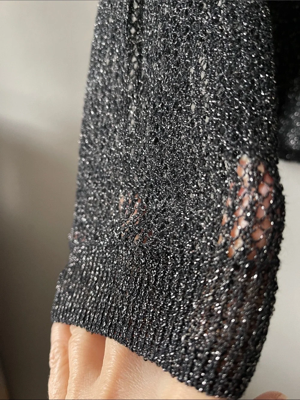DKNY jeans Y2K new Metallic Black Crewneck Linen Sweater